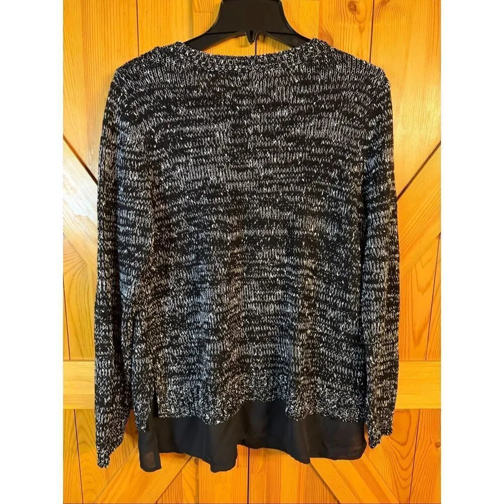 Croft & Barrow Black/White Pullover Sweater Faux Blouse Hem Size Large NWT (7101